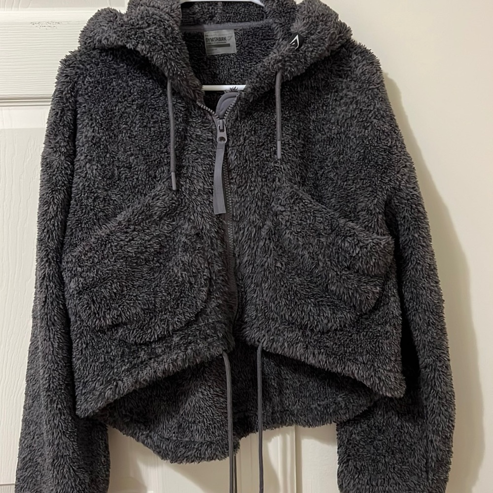 Gymshark Cropped Teddy Jacket Charcoal